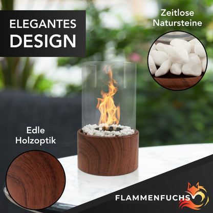 einzigartiger Tischkamin in edler Holzoptik von Flammenfuchs