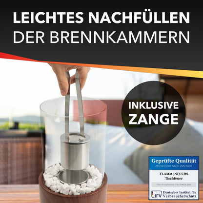 einzigartiger Tischkamin in edler Holzoptik von Flammenfuchs