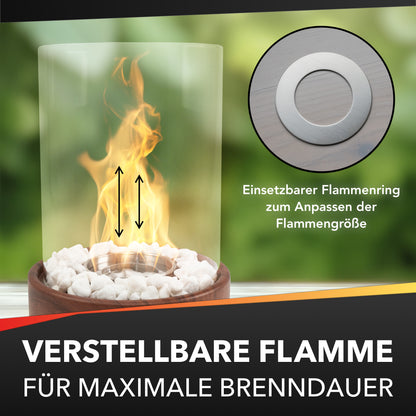 einzigartiger Tischkamin in edler Holzoptik von Flammenfuchs