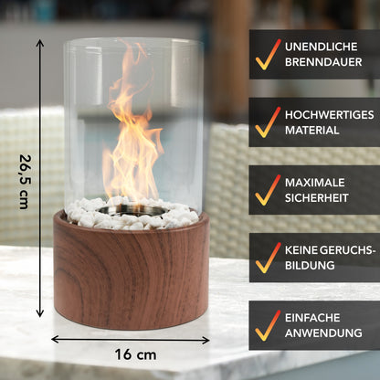 einzigartiger Tischkamin in edler Holzoptik von Flammenfuchs